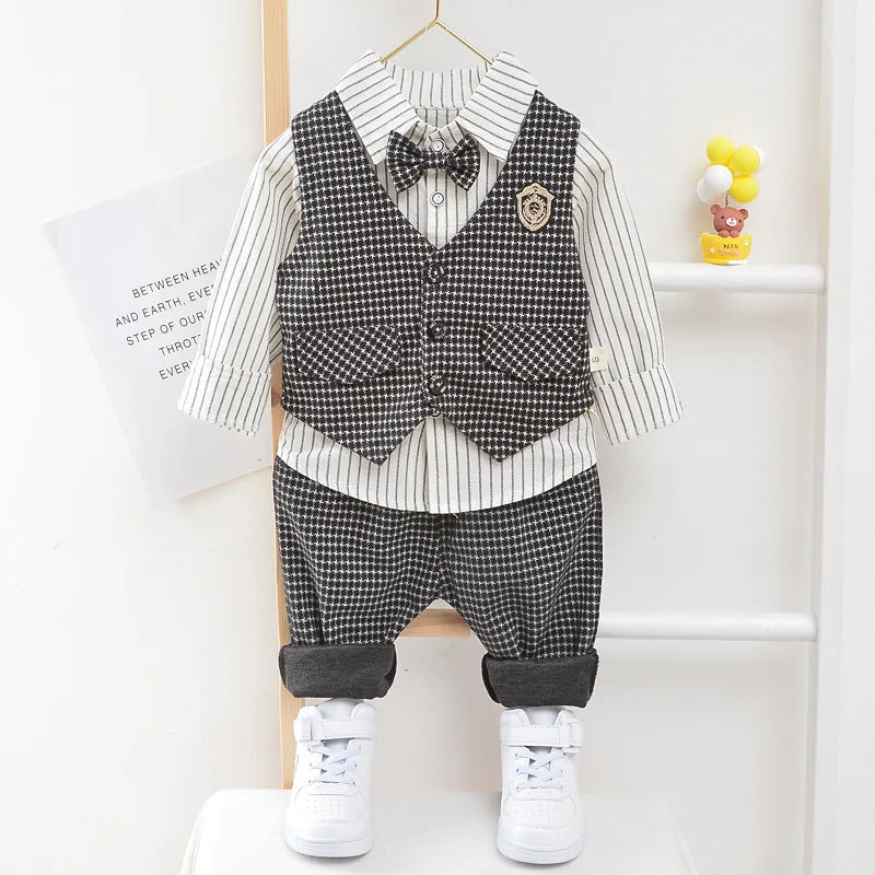 Conjunto Social Infantil de Cuadros con Chaleco para Niño