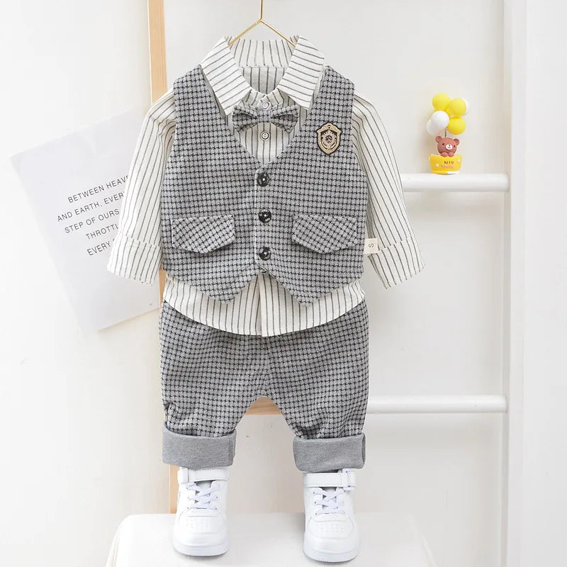 Conjunto Social Infantil de Cuadros con Chaleco para Niño