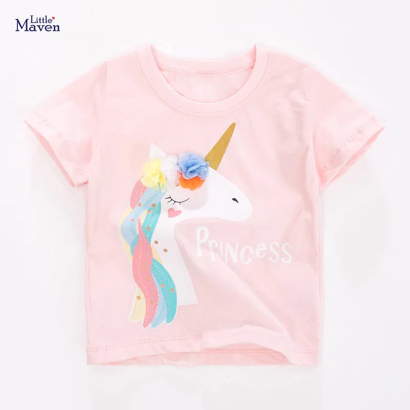 Camiseta Infantil de Algodón con Estampado de Unicornio