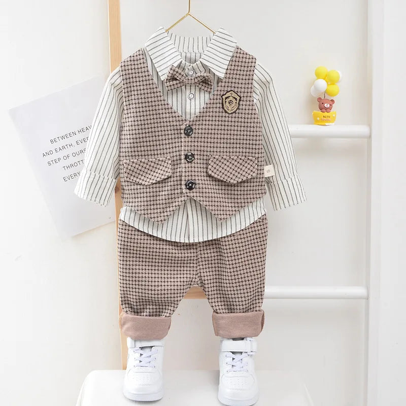 Conjunto Social Infantil de Cuadros con Chaleco para Niño
