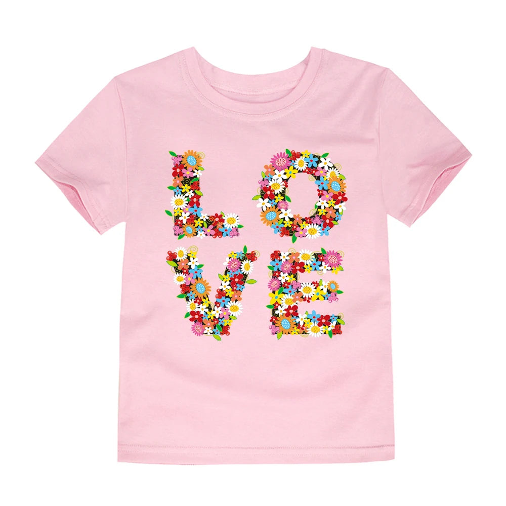 Camiseta de Algodón con Estampado Floral para Niña
