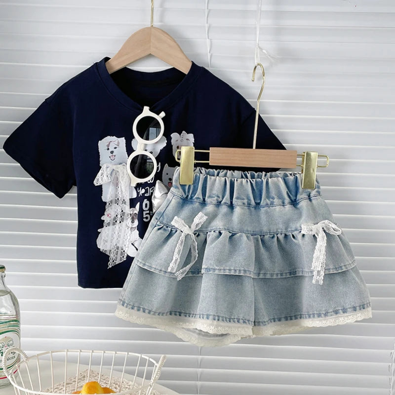 Jupe enfant en coton avec dentelle