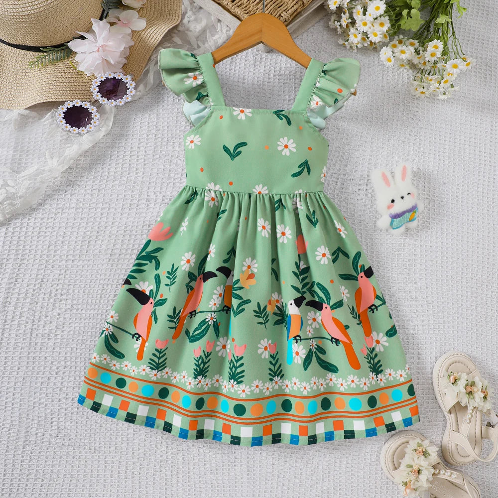 Vestido infantil estampado con volantes para niña