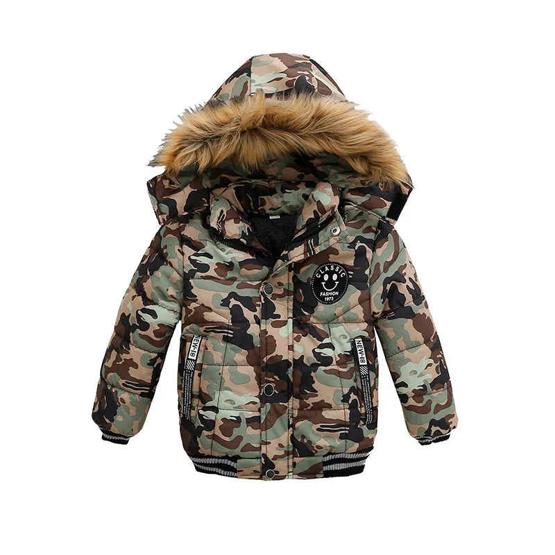 Chaqueta Infantil de Invierno con Capucha y Estampado para Niño
