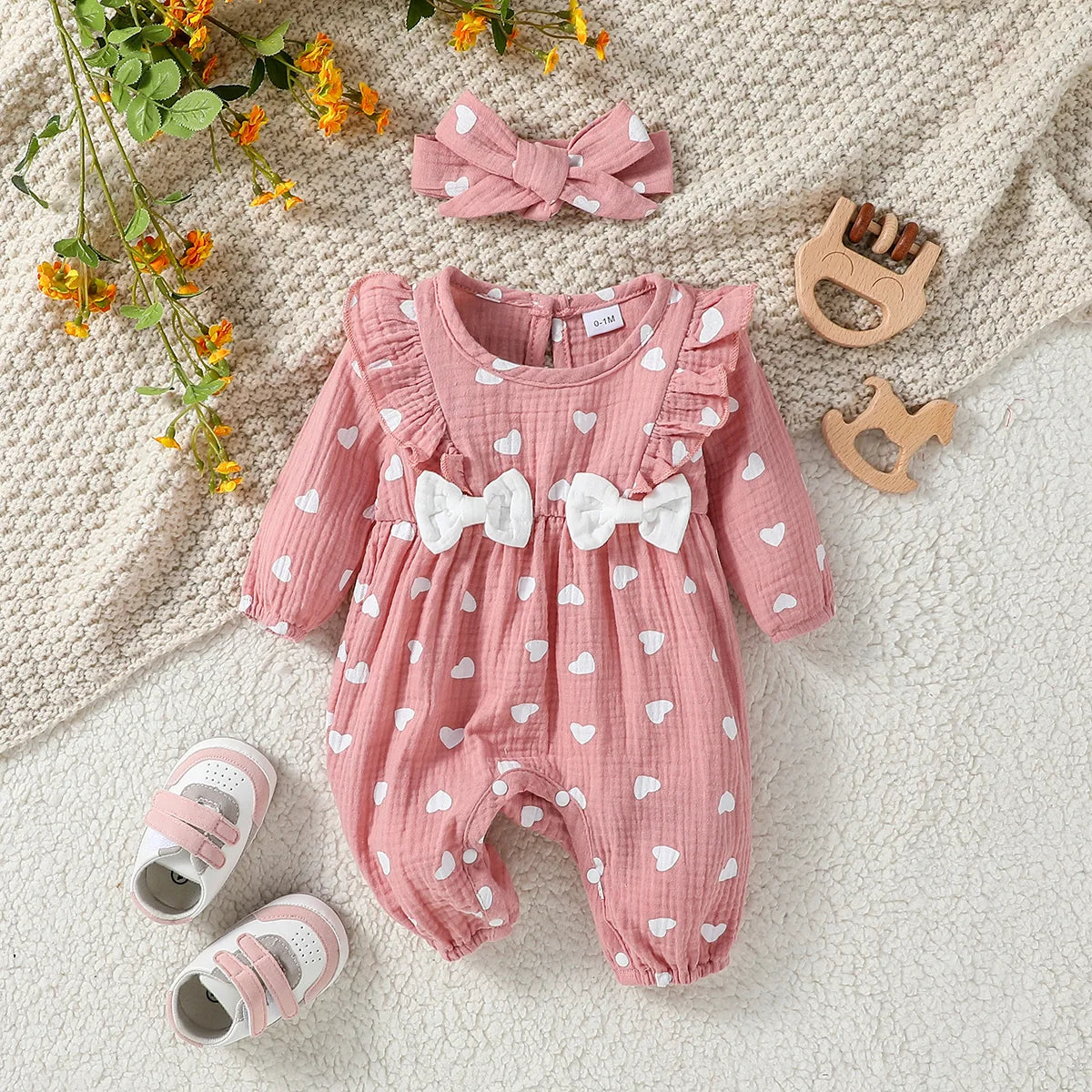 Pelele Floral de Manga Larga para Bebé Niña con Diadema