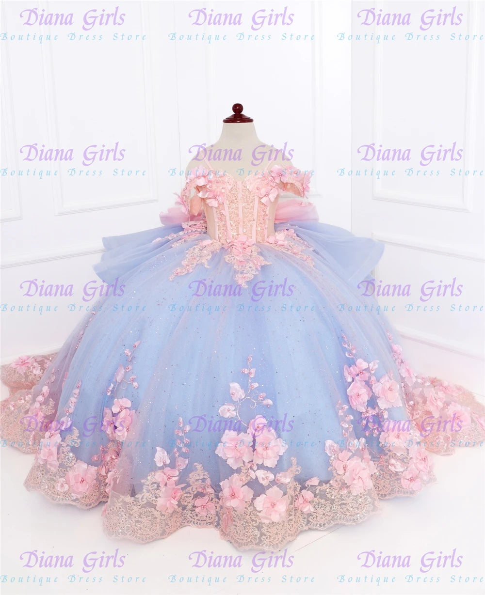 Vestido Largo de Princesa Infantil en Tul con Aplicaciones