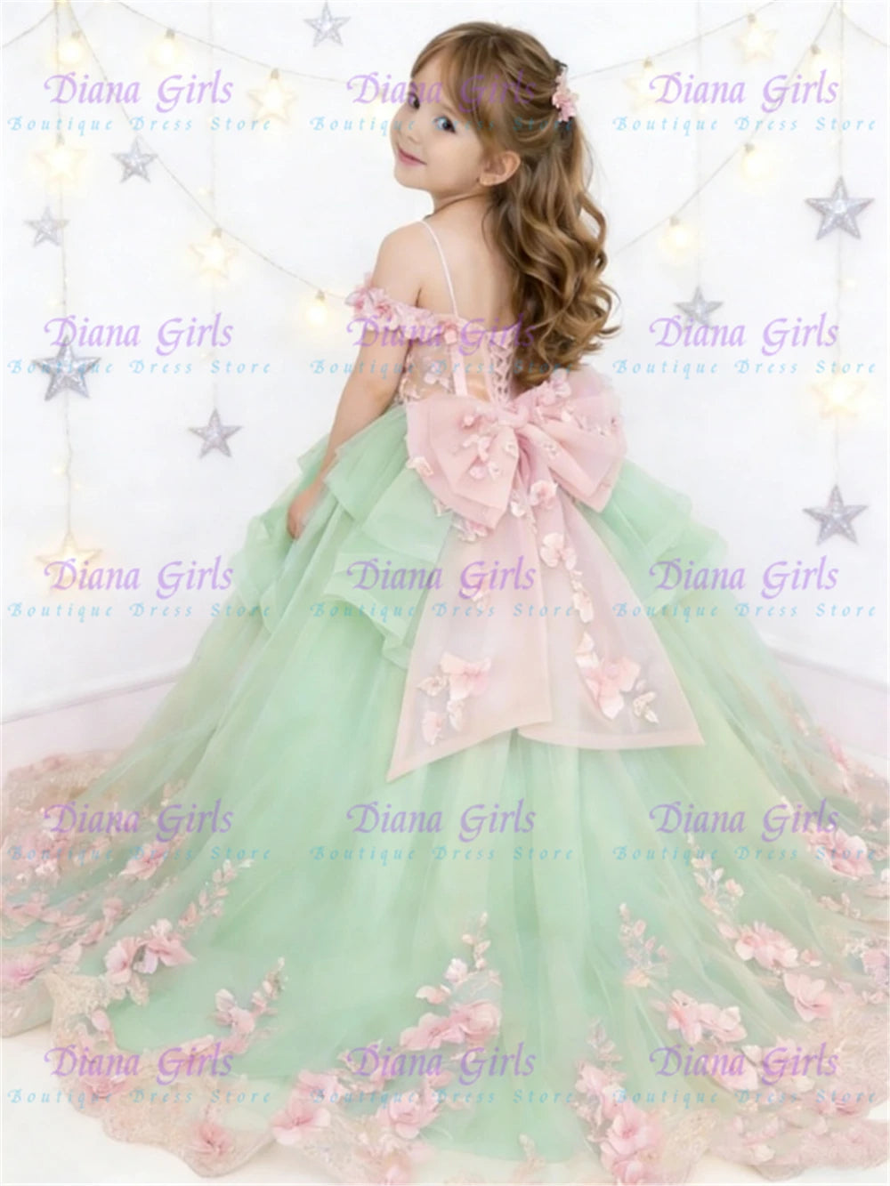 Vestido Largo de Princesa Infantil en Tul con Aplicaciones