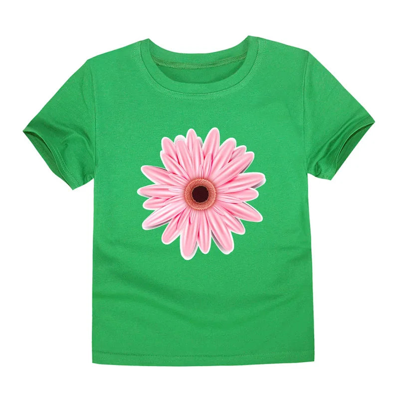 Camiseta de Algodón con Estampado Floral para Niña