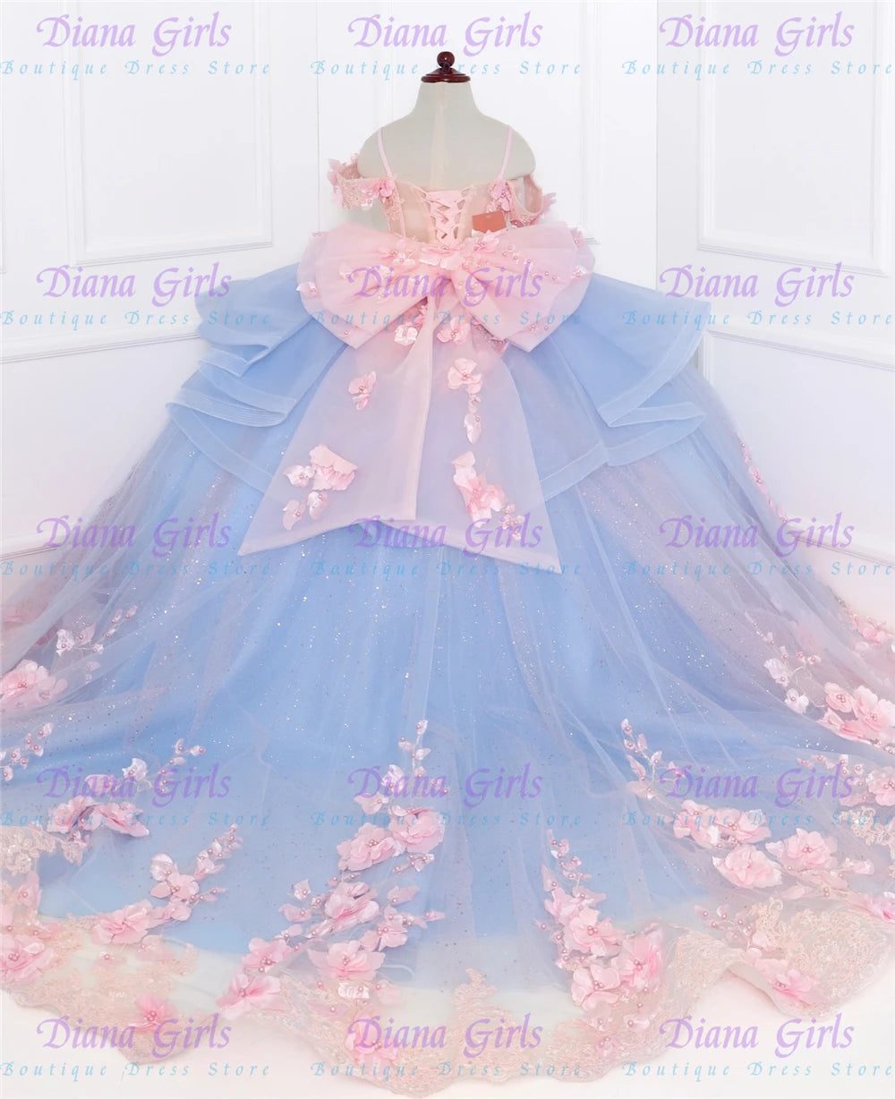 Vestido Largo de Princesa Infantil en Tul con Aplicaciones