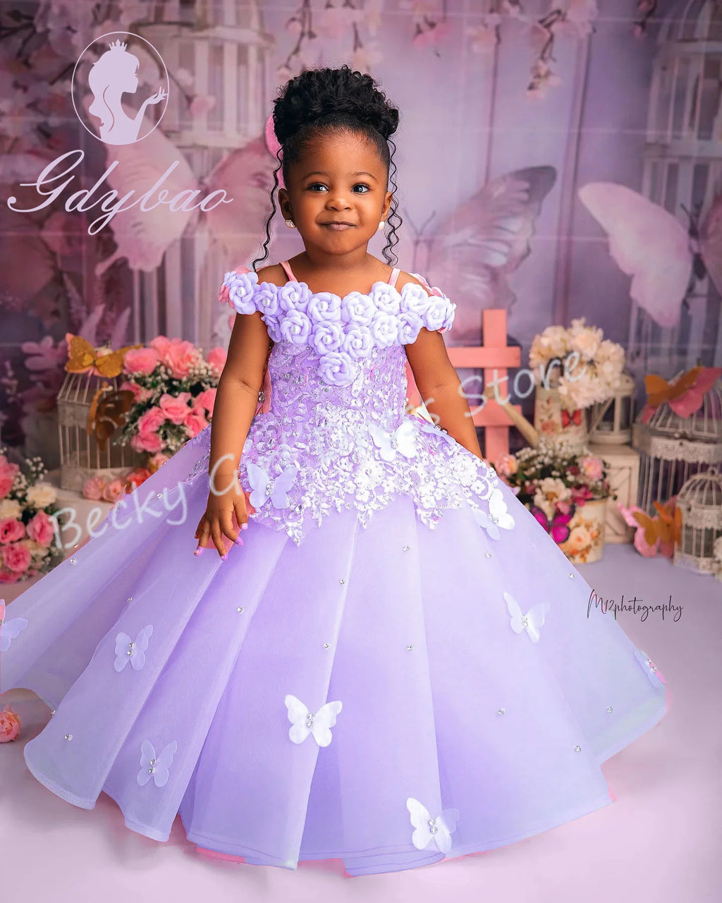 Robe longue de cérémonie pour enfant en tulle avec perles et dentelle