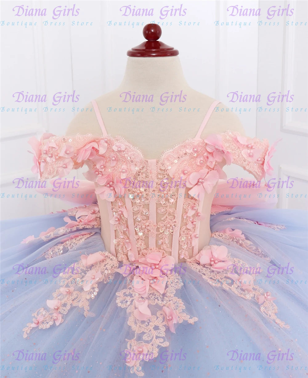 Vestido Largo de Princesa Infantil en Tul con Aplicaciones