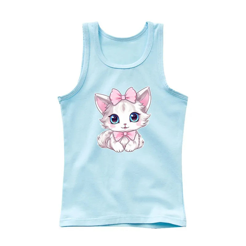 Camiseta de Algodón sin Mangas con Estampado de Búho para Niña