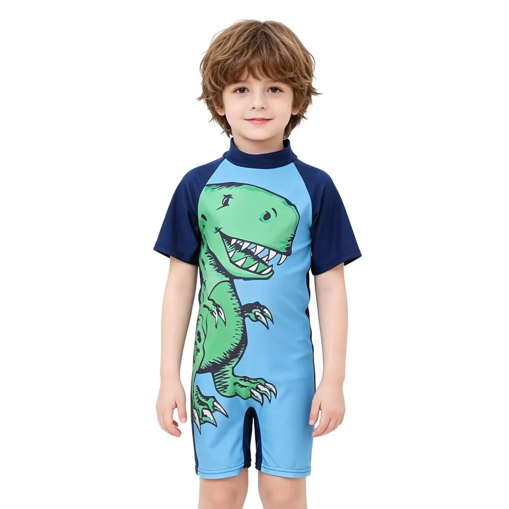 Traje de Baño Infantil con Estampado de Tiburón y Pingüino