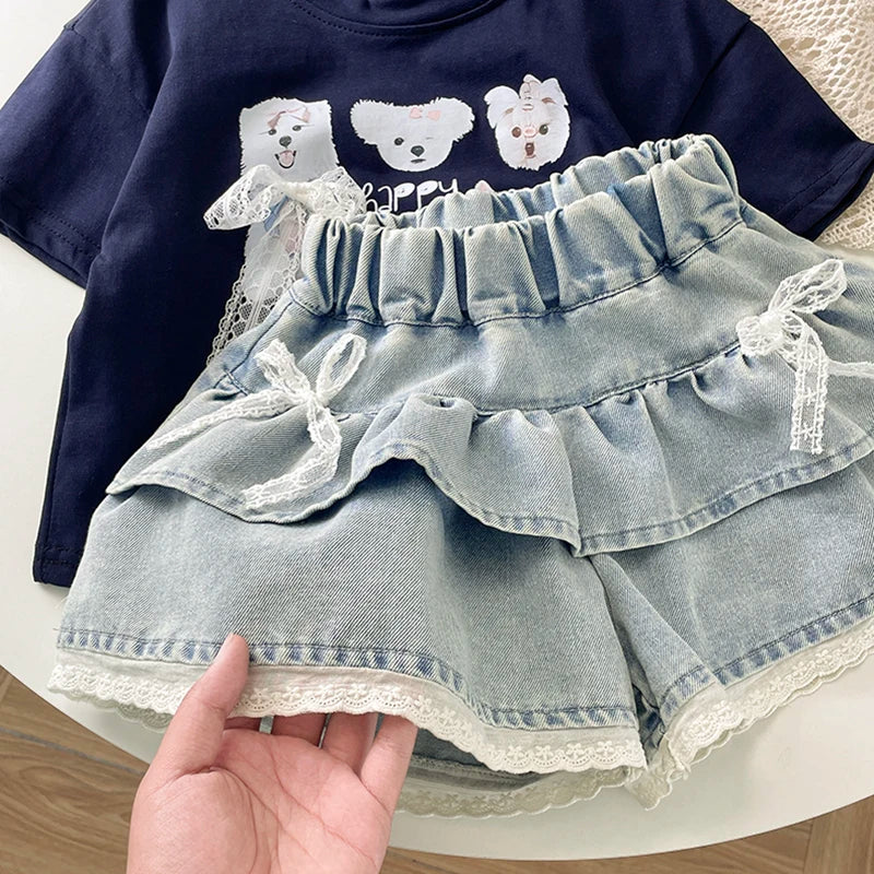 Jupe enfant en coton avec dentelle