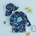 Traje de baño de manga larga con gorro para bebé niño