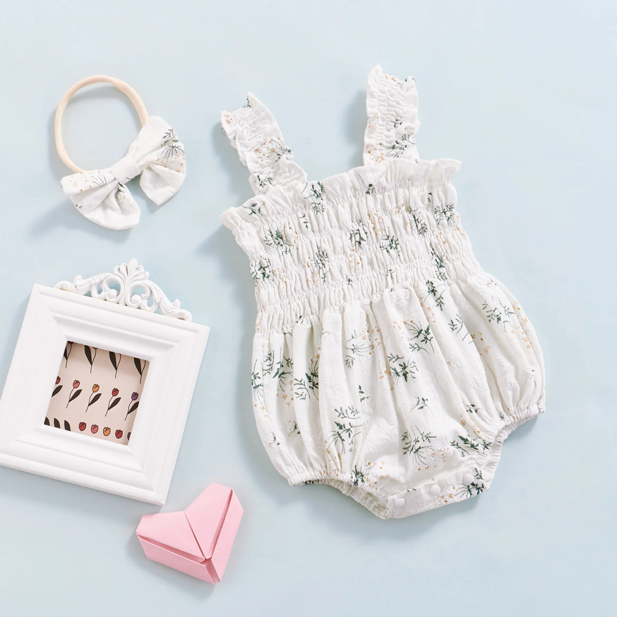Conjunto de Verano para Bebé Niña con Body Floral y Diadema