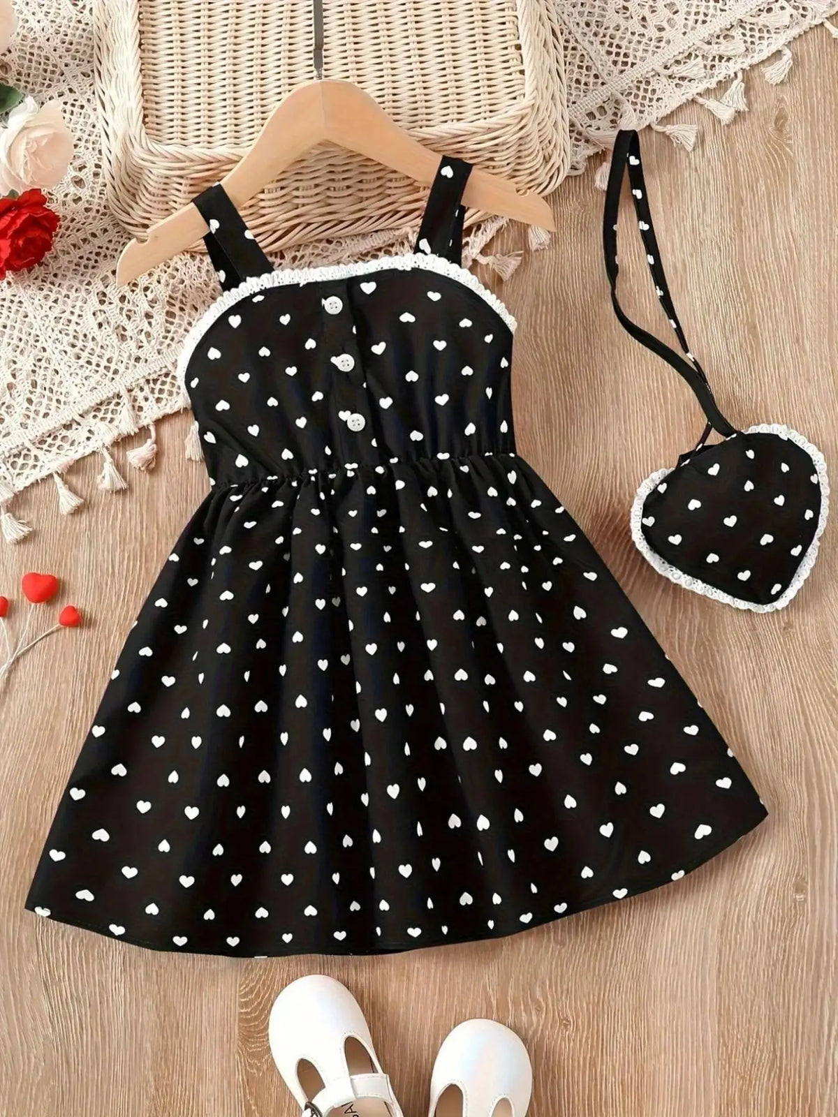 Girls' Summer Dress with Heart Print