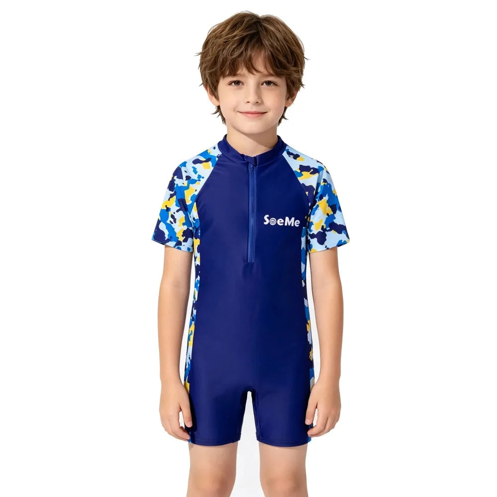 Traje de Baño Infantil con Estampado de Tiburón y Pingüino
