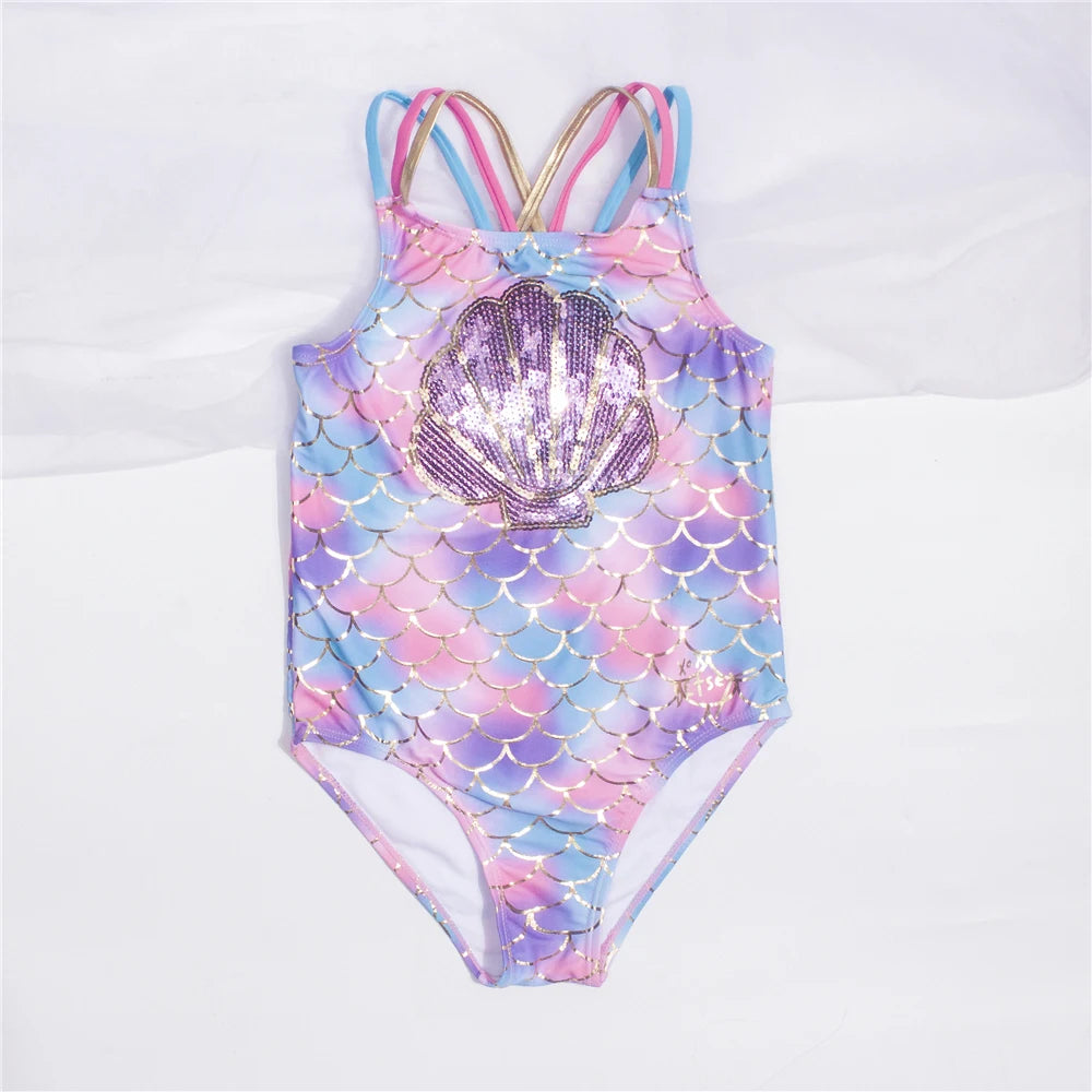 Traje de baño enterizo para niña con detalle de concha