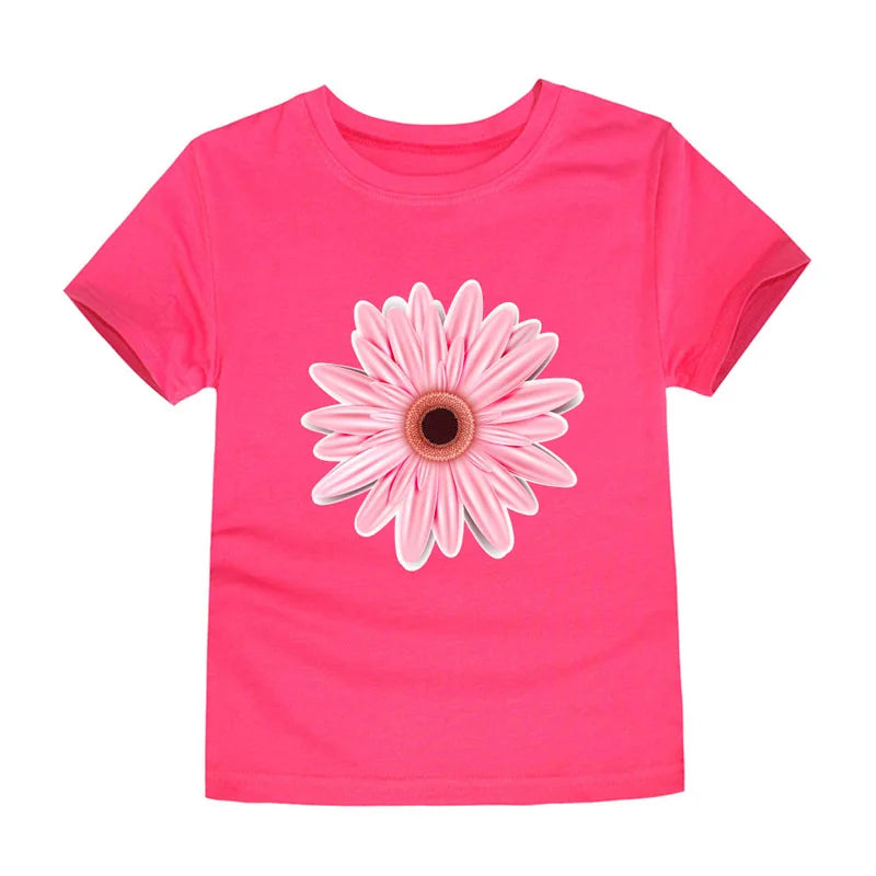 Camiseta de Algodón con Estampado Floral para Niña