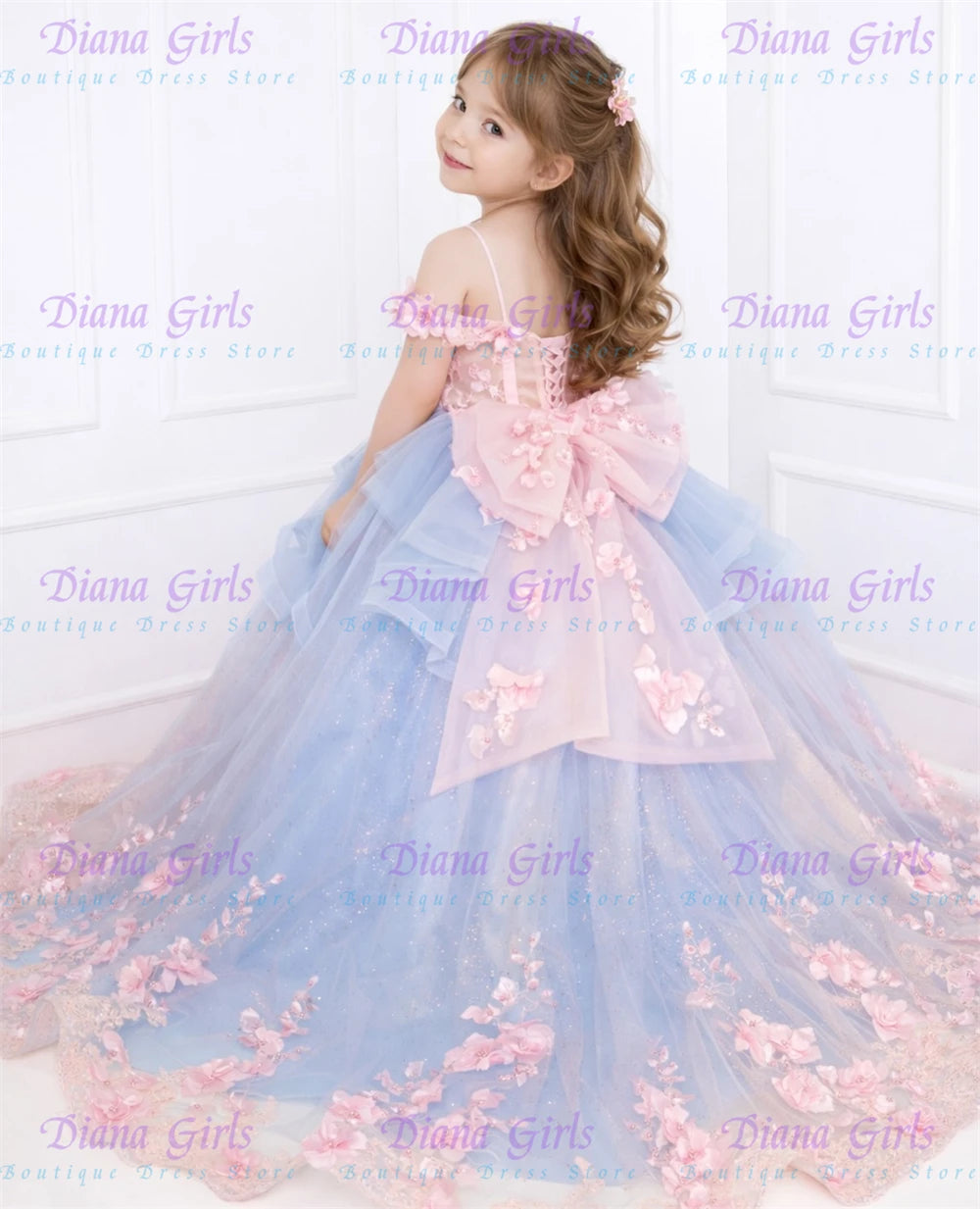 Vestido Largo de Princesa Infantil en Tul con Aplicaciones