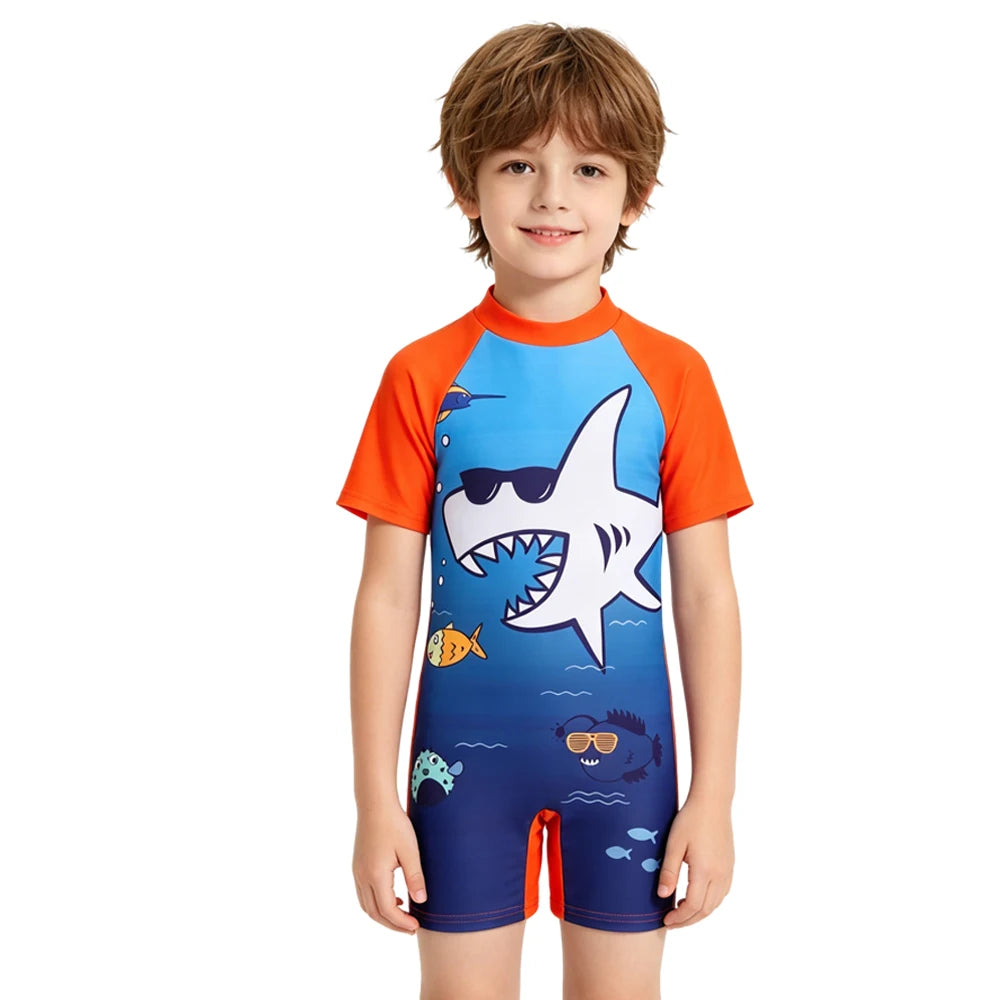 Traje de Baño Infantil con Estampado de Tiburón y Pingüino