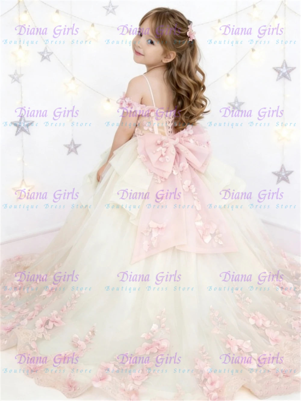 Vestido Largo de Princesa Infantil en Tul con Aplicaciones