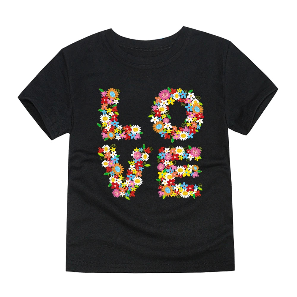 Camiseta de Algodón con Estampado Floral para Niña