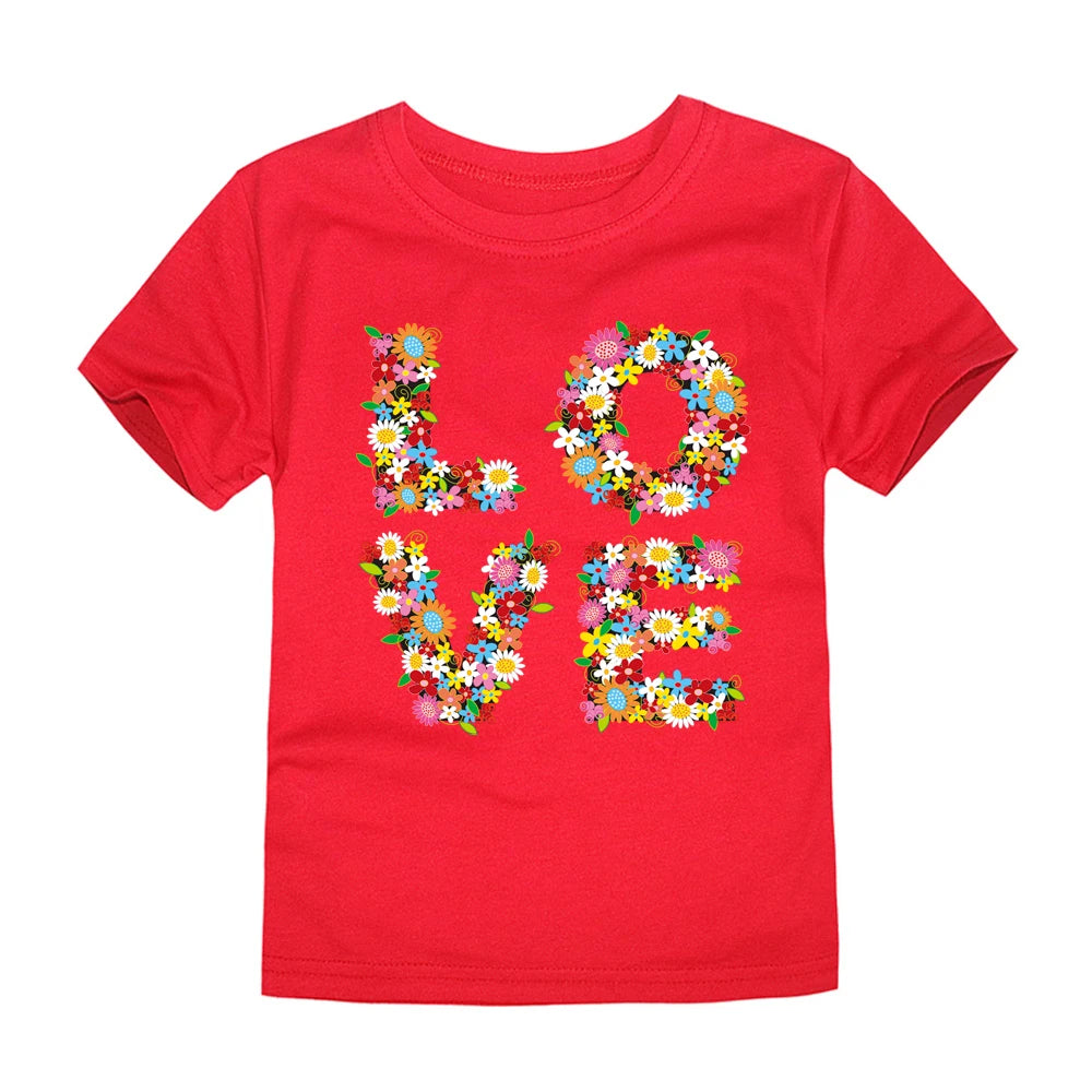 Camiseta de Algodón con Estampado Floral para Niña