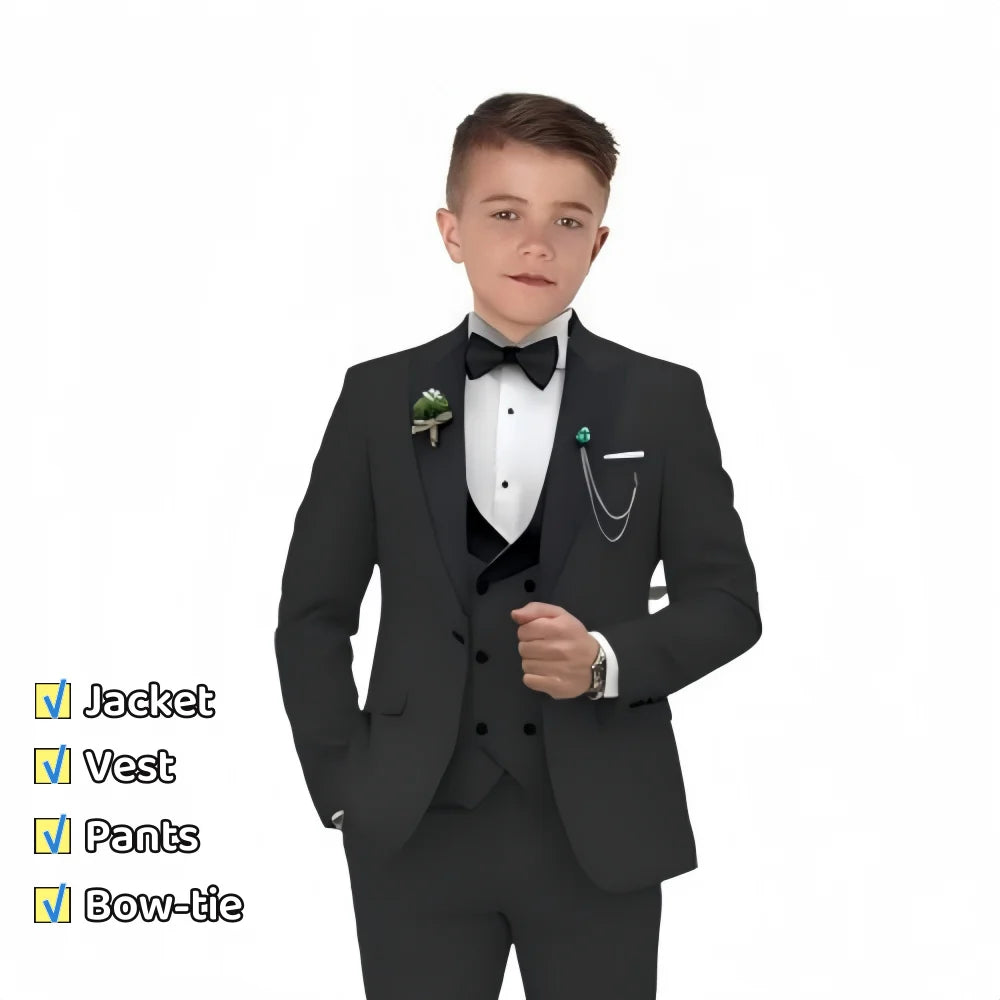 Traje Formal Infantil de Tres Piezas con Cuello de Terciopelo para Niño