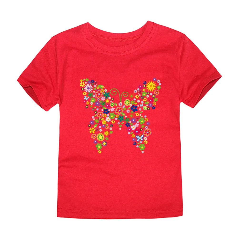 Camiseta de Algodón con Estampado Floral para Niña
