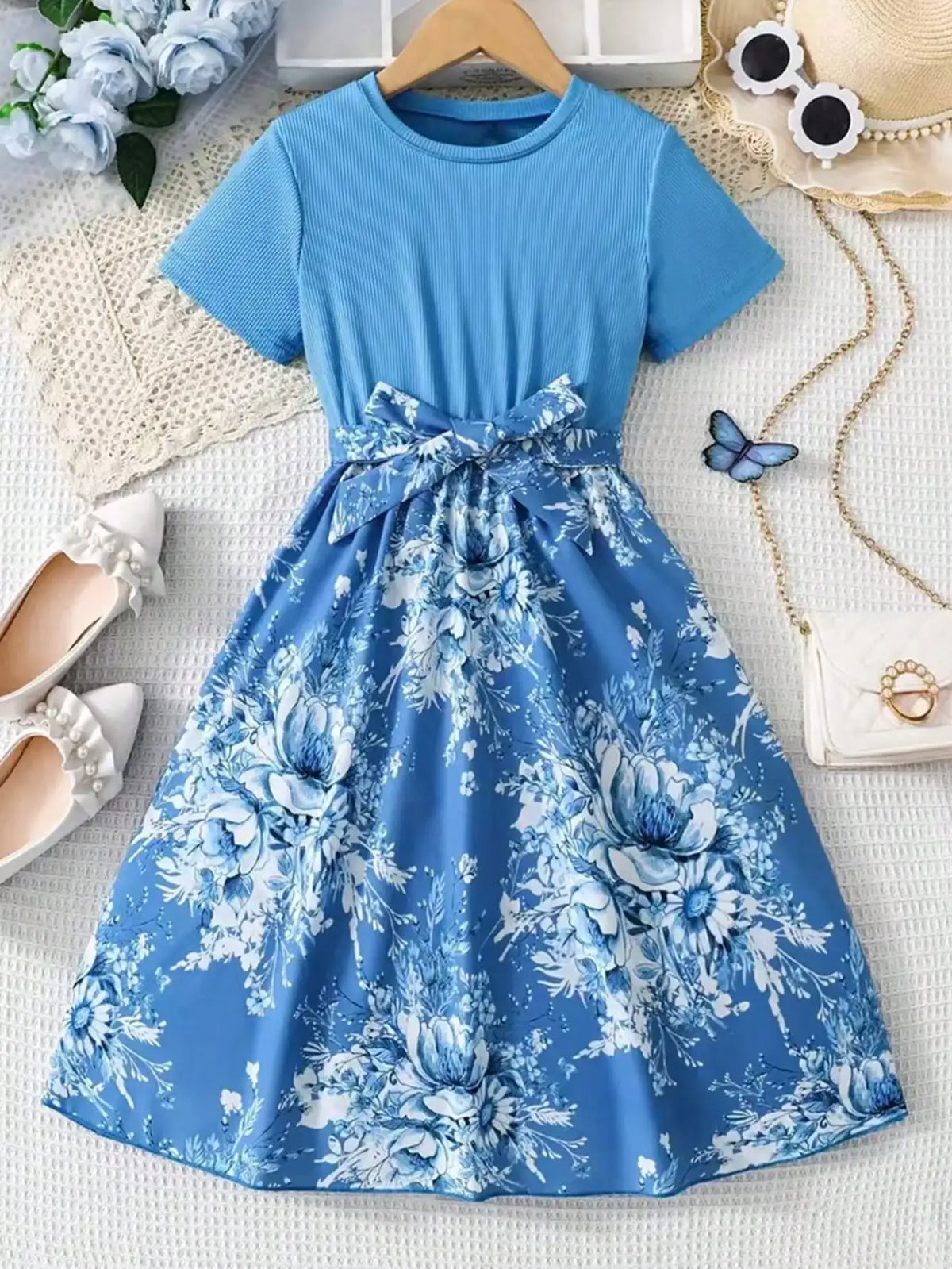 Girl's Short-Sleeved Floral Dress