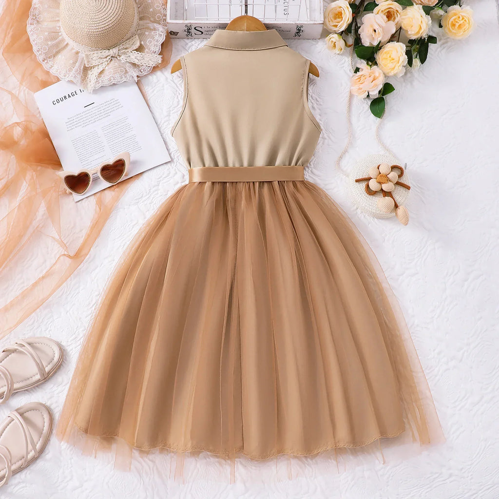 Vestido Infantil Casual de Línea A con Cuello Camisero