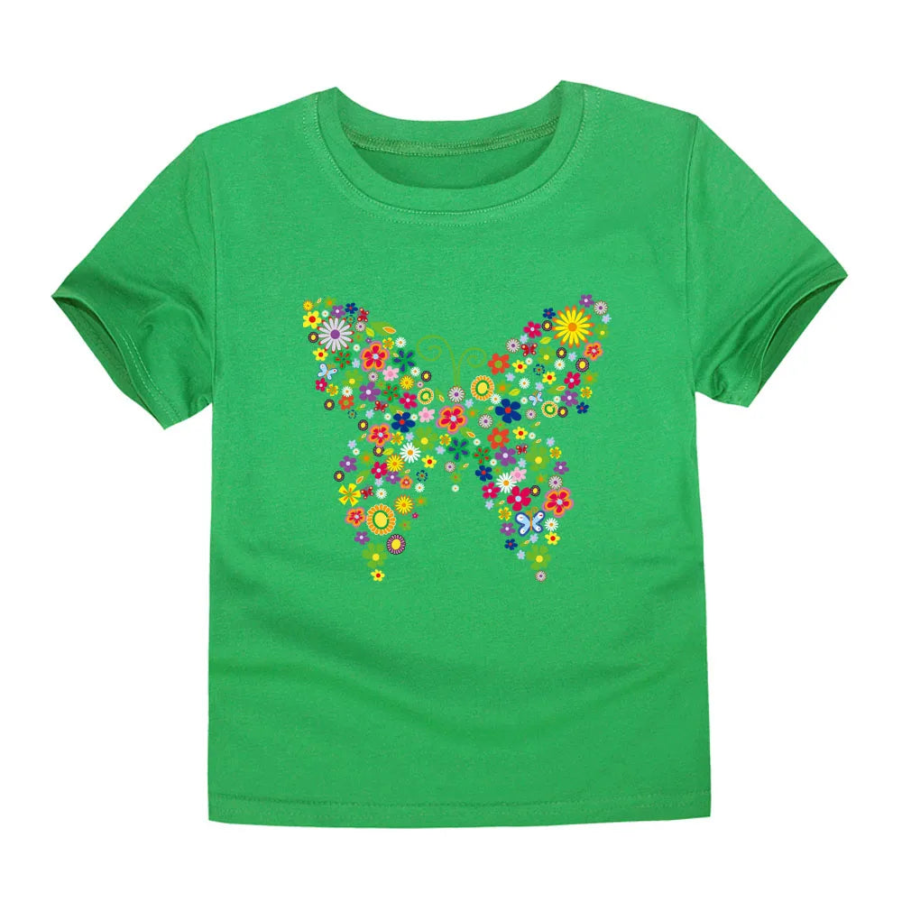 Camiseta de Algodón con Estampado Floral para Niña