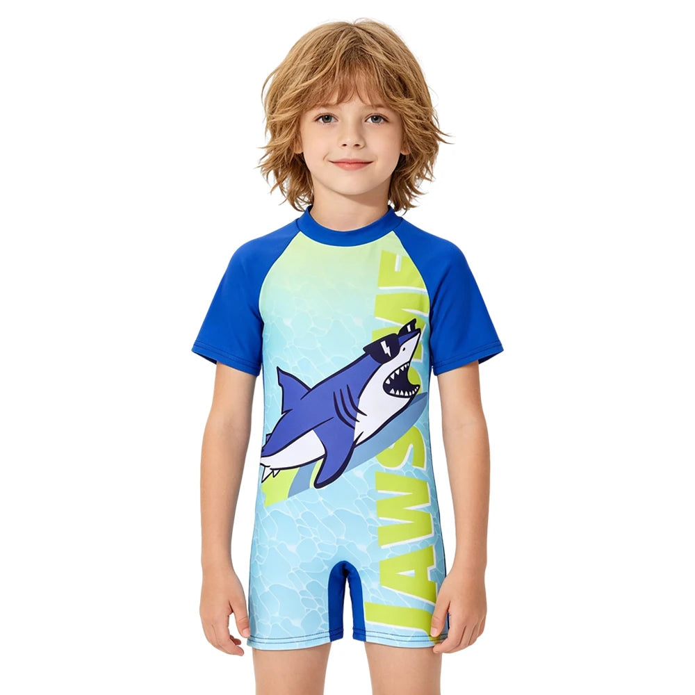 Traje de Baño Infantil con Estampado de Tiburón y Pingüino
