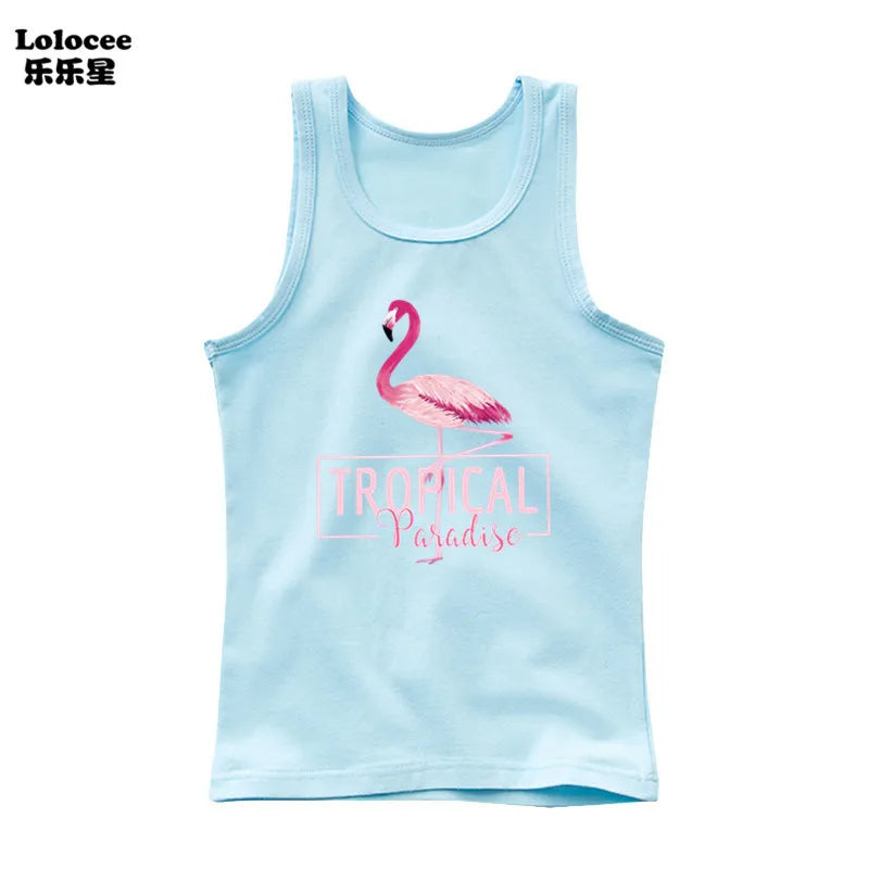 Camiseta de Algodón sin Mangas con Estampado de Búho para Niña