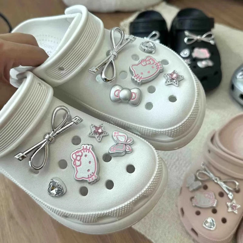 Hello Kitty Silvery Shoe Charms Set Cute Cartoon Plastics Decorations for Clogs & Sandals Perfect Gift for Boy Girl