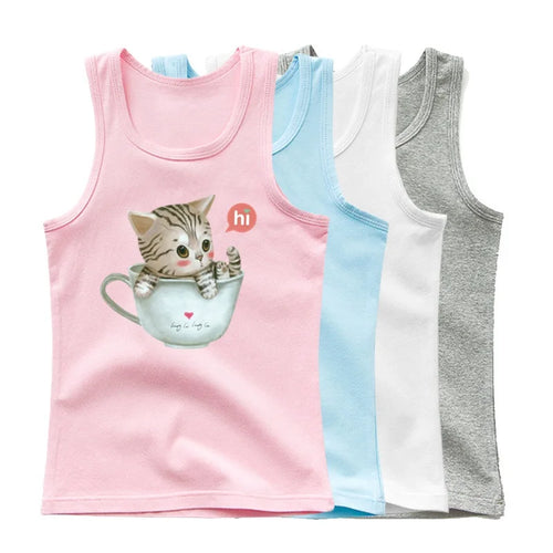 Camiseta de Algodón sin Mangas con Estampado de Búho para Niña