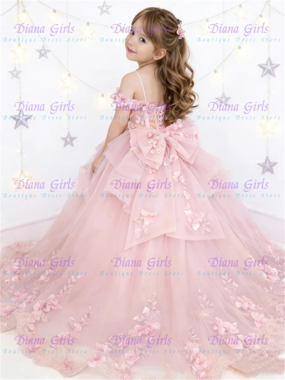 Vestido Largo de Princesa Infantil en Tul con Aplicaciones