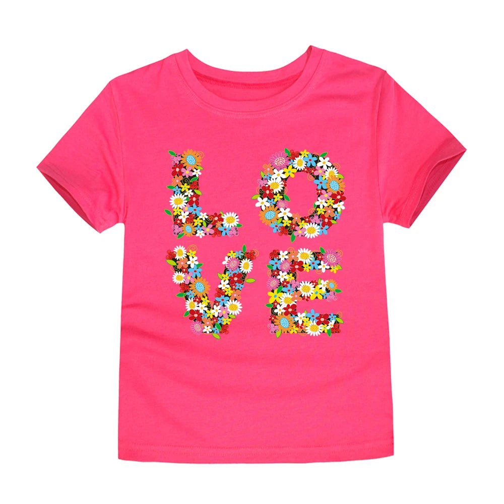 Camiseta de Algodón con Estampado Floral para Niña