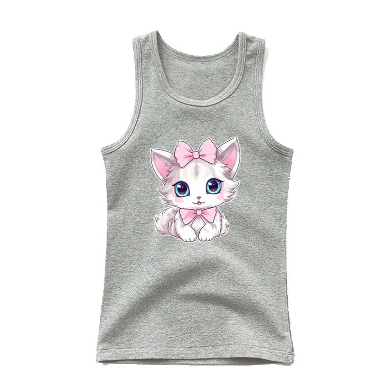 Camiseta de Algodón sin Mangas con Estampado de Búho para Niña