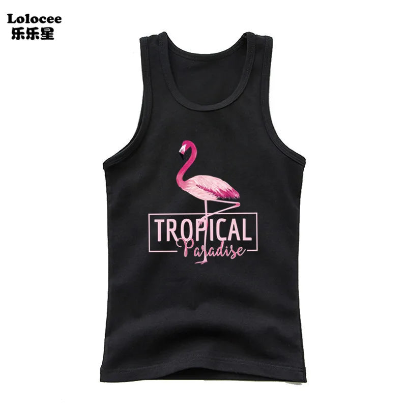 Camiseta de Algodón sin Mangas con Estampado de Búho para Niña