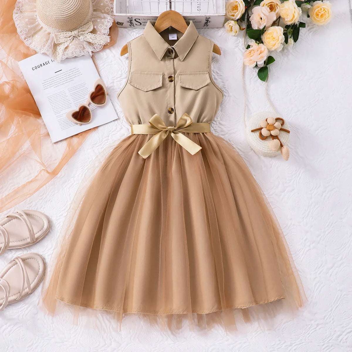 Vestido Infantil Casual de Línea A con Cuello Camisero