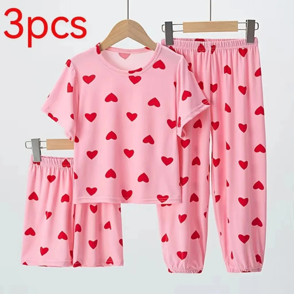 Set de pijama de verano de tres piezas para niña