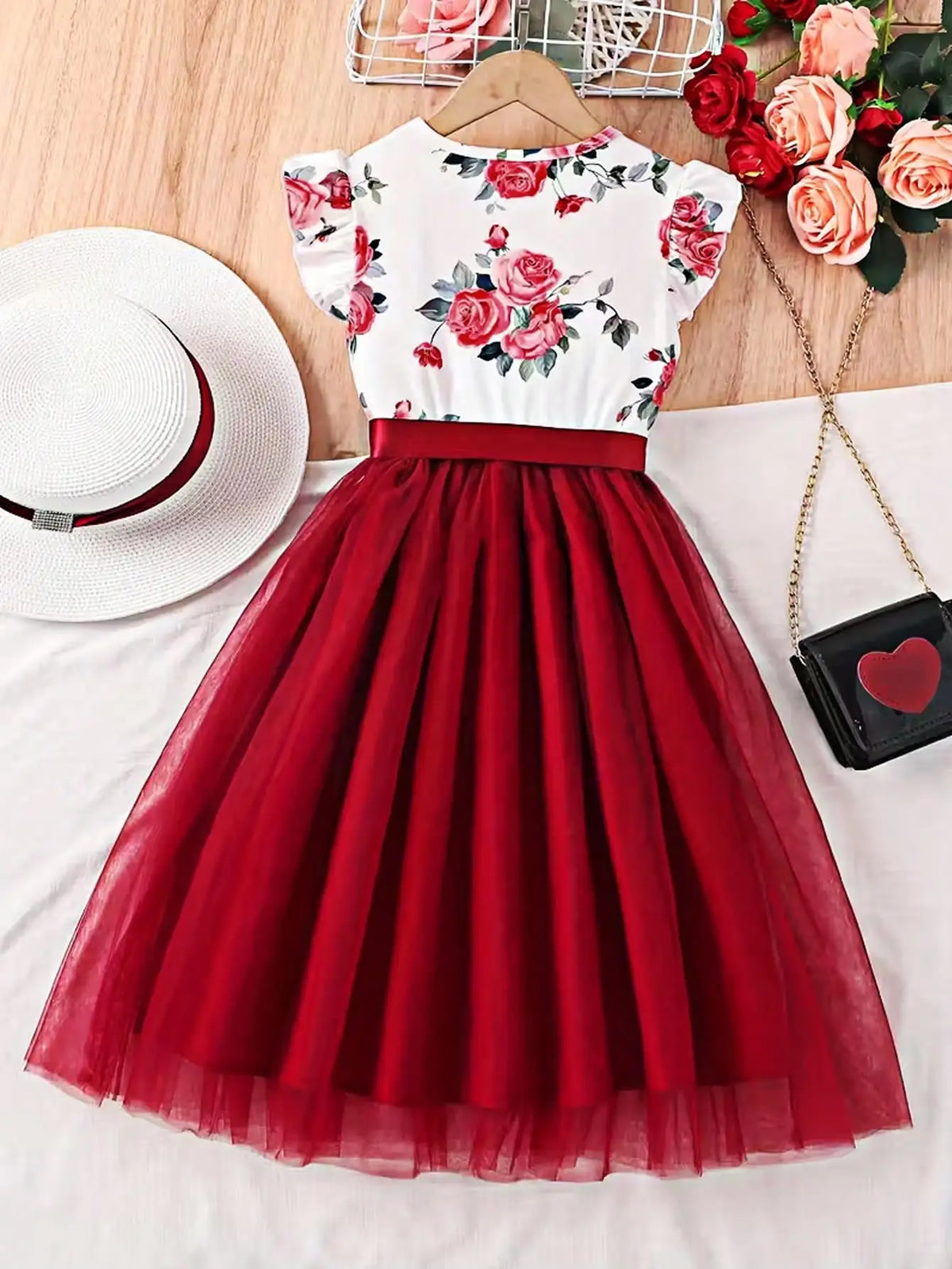 Vestido Floral de Verano con Manga Volante para Niña