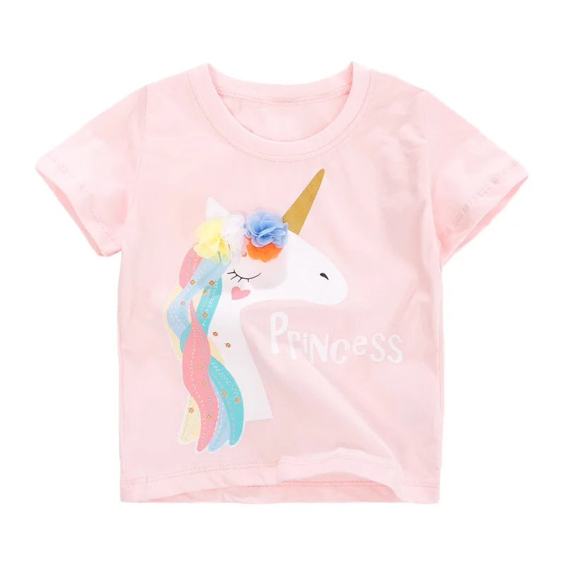 Camiseta Infantil de Algodón con Estampado de Unicornio
