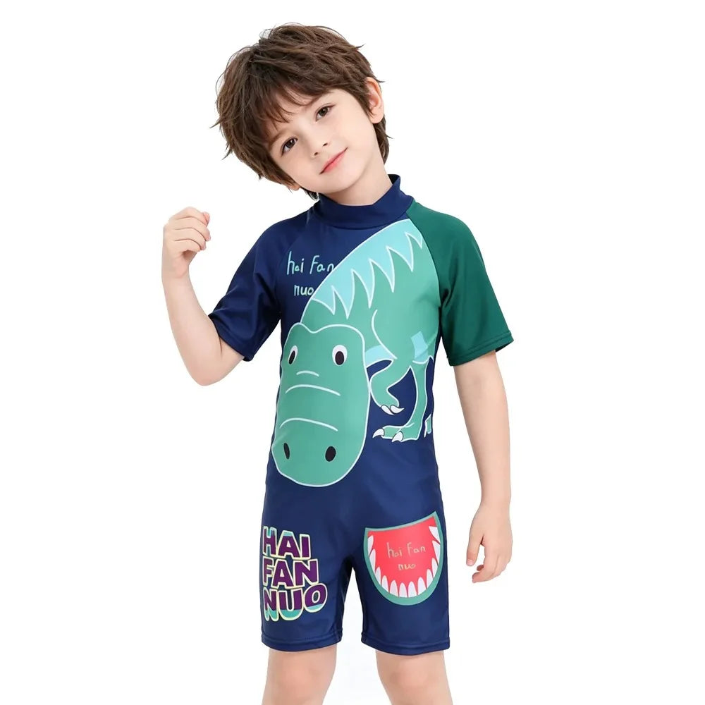 Traje de Baño Infantil con Estampado de Tiburón y Pingüino