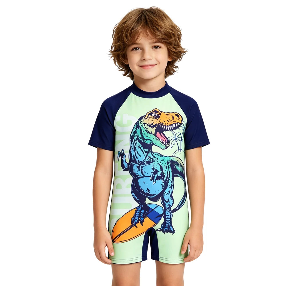 Traje de Baño Infantil con Estampado de Tiburón y Pingüino