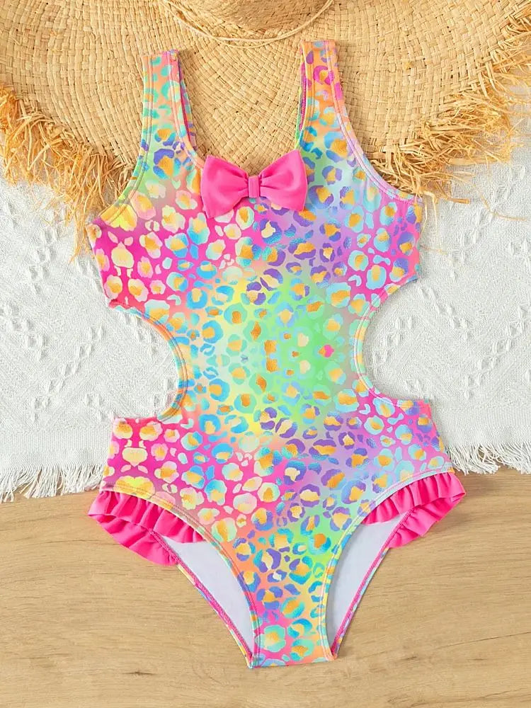 Traje de Baño Enterizo para Niña con Lazo y Volantes