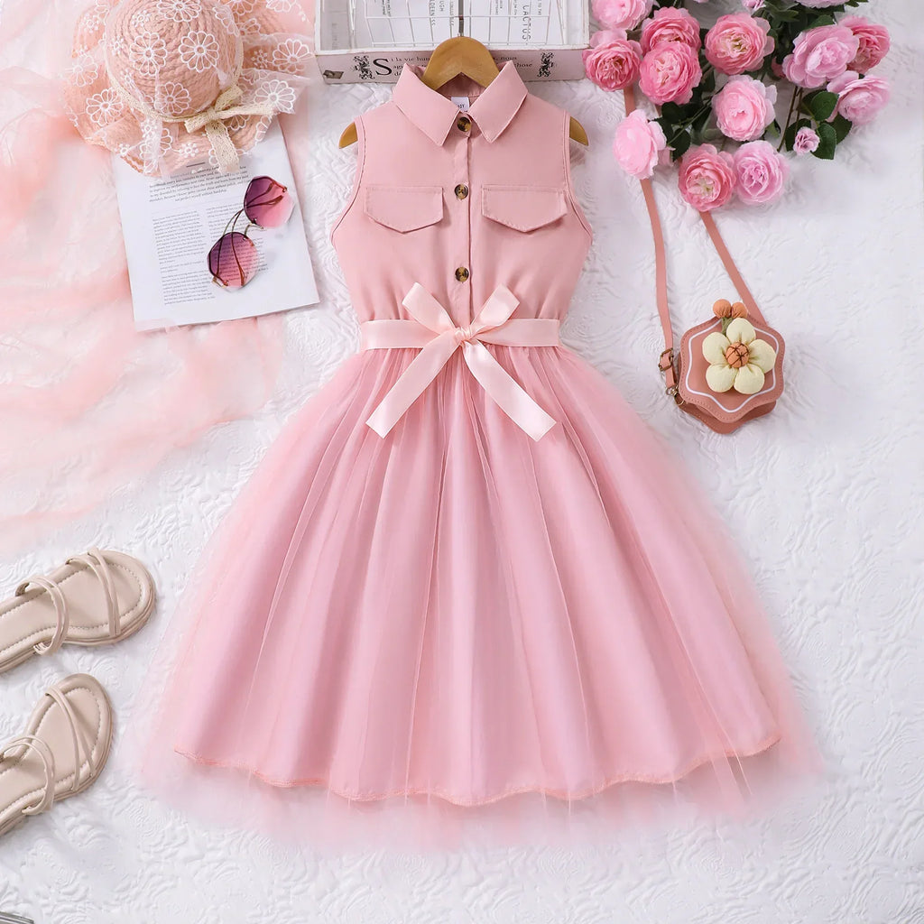 Vestido Infantil Casual de Línea A con Cuello Camisero